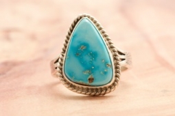 Genuine Kingman Turquoise Sterling Silver Native American Ring